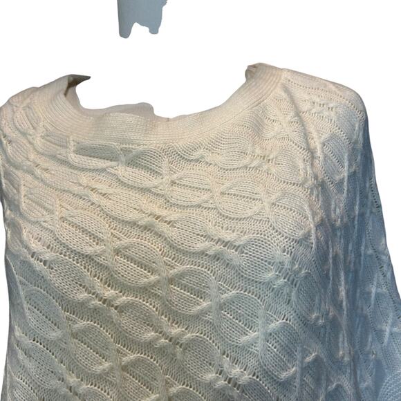 Cable Knit Poncho Cape NWT Kim Rogers Curvy Ivory 1X Sleeveless Boho Y2K Casual - Picture 3 of 8